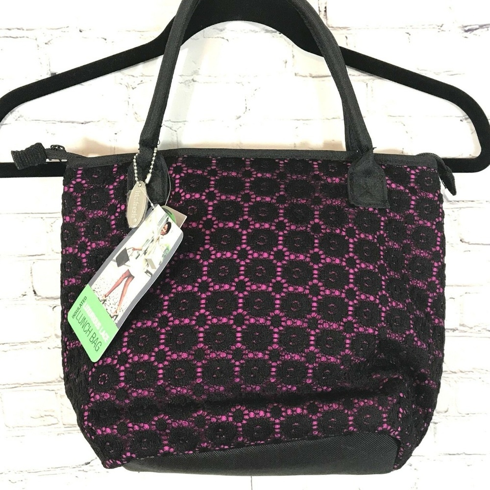 New Luxurious Lace Insulated Lunch Bag Pink Black